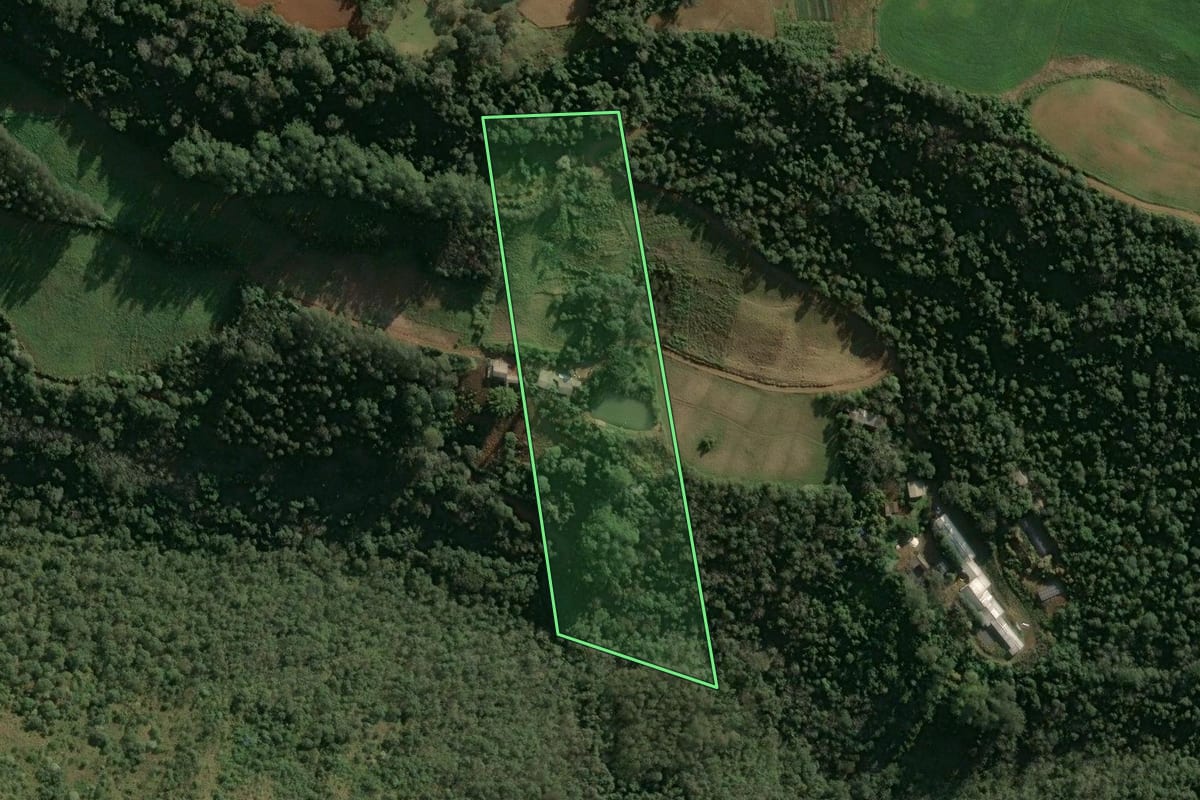 Imagem de satélite do imóvel rural em Seara (SC), com o contorno declarado no CAR desenhado por cima.