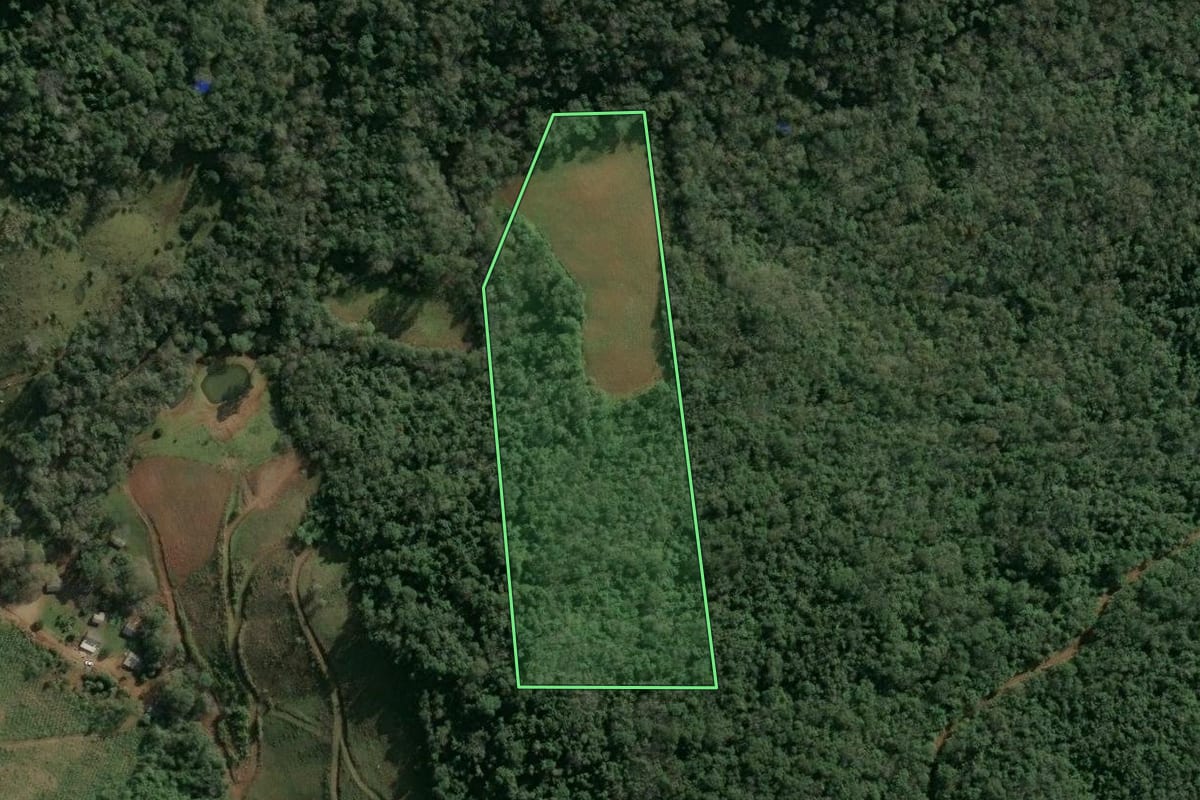 Imagem de satélite do imóvel rural em Seara (SC), com o contorno declarado no CAR desenhado por cima.