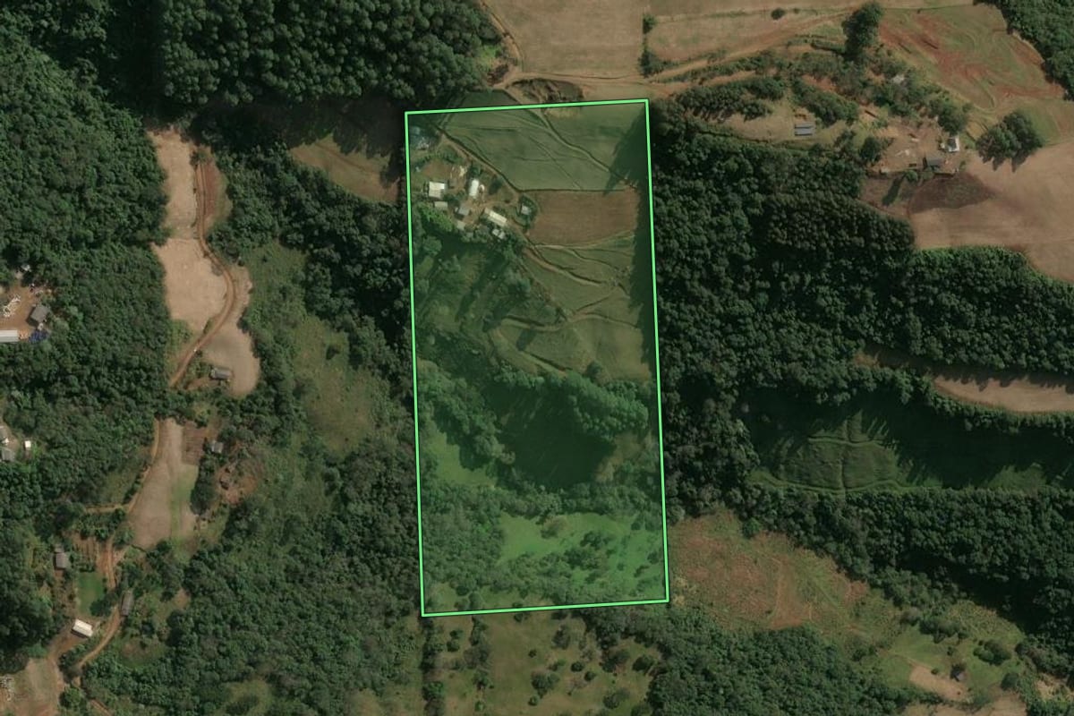 Imagem de satélite do imóvel rural em Seara (SC), com o contorno declarado no CAR desenhado por cima.