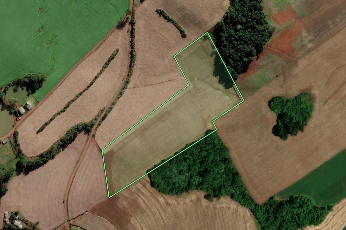 Imagem de satélite do imóvel rural em Serra Alta (SC), com o contorno declarado no CAR desenhado por cima.