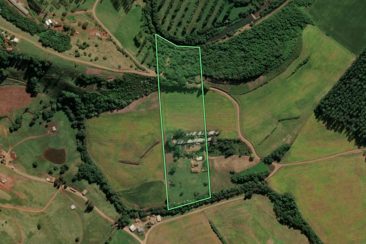 Imagem de satélite do imóvel rural em Serra Alta (SC), com o contorno declarado no CAR desenhado por cima.