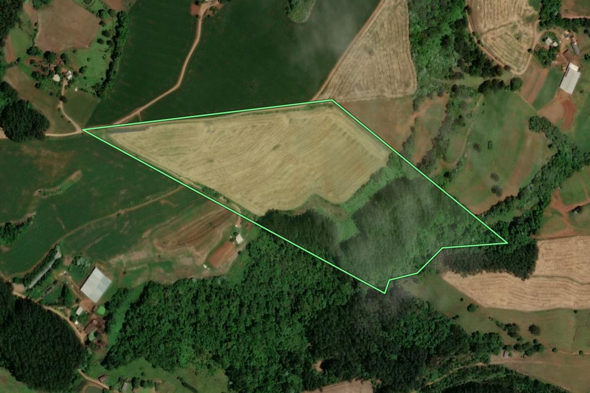 Imagem de satélite do imóvel rural em Serra Alta (SC), com o contorno declarado no CAR desenhado por cima.