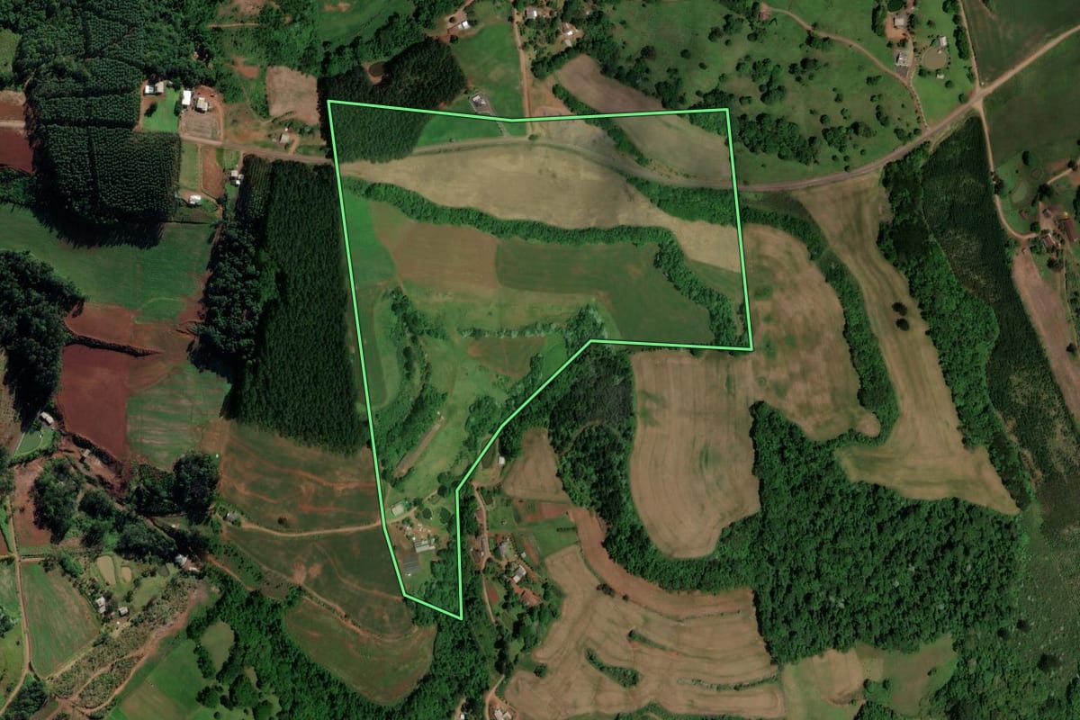 Imagem de satélite do imóvel rural em Serra Alta (SC), com o contorno declarado no CAR desenhado por cima.