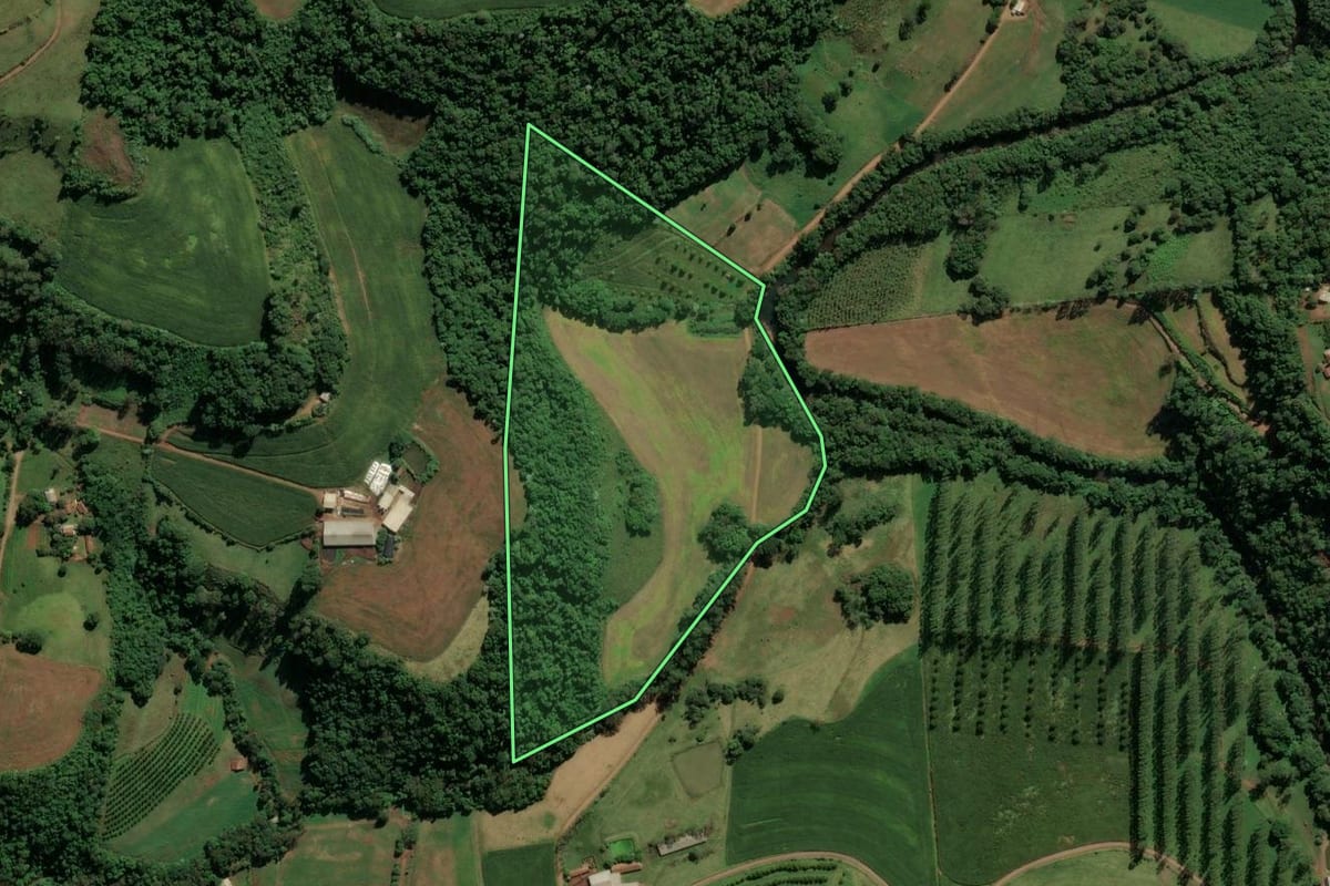 Imagem de satélite do imóvel rural em Serra Alta (SC), com o contorno declarado no CAR desenhado por cima.