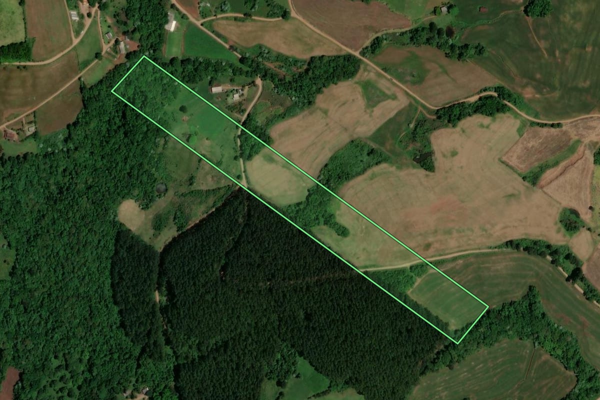 Imagem de satélite do imóvel rural em Serra Alta (SC), com o contorno declarado no CAR desenhado por cima.