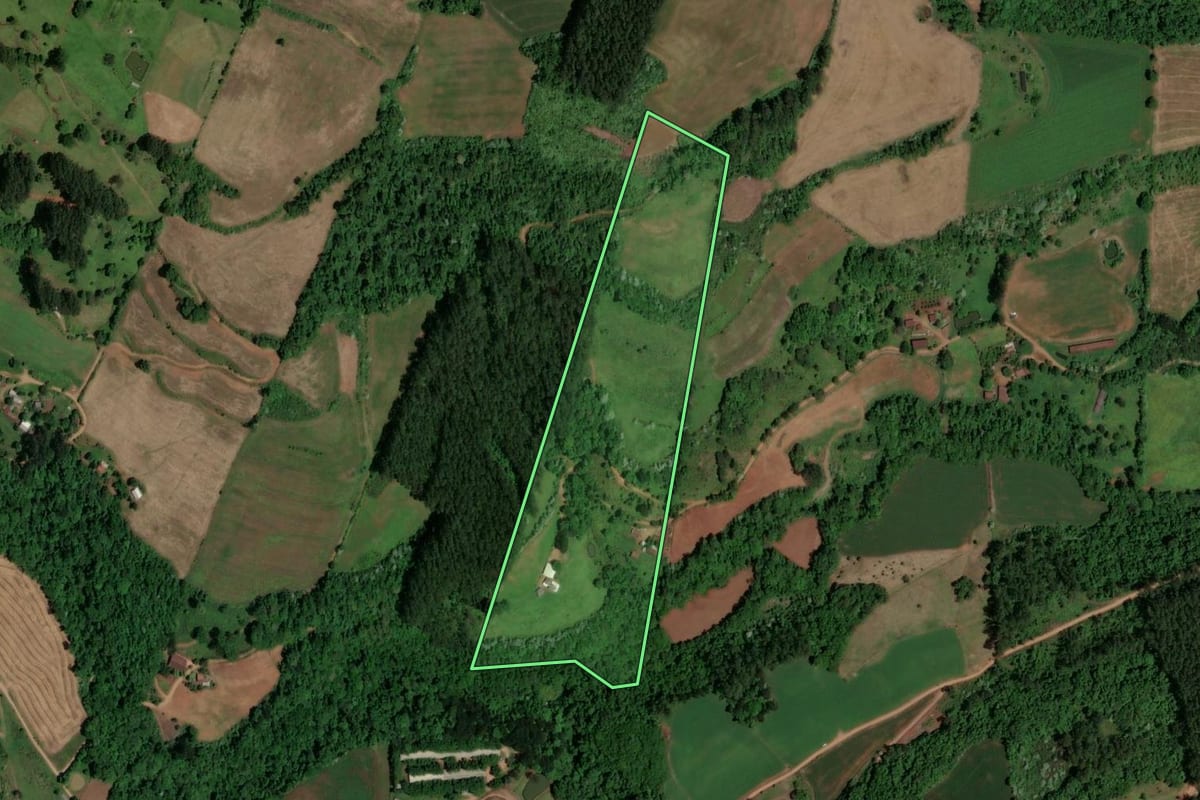 Imagem de satélite do imóvel rural em Serra Alta (SC), com o contorno declarado no CAR desenhado por cima.
