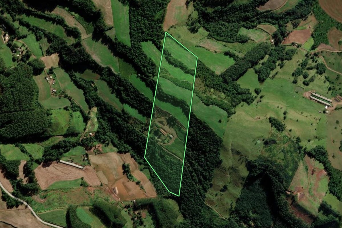 Imagem de satélite do imóvel rural em Serra Alta (SC), com o contorno declarado no CAR desenhado por cima.