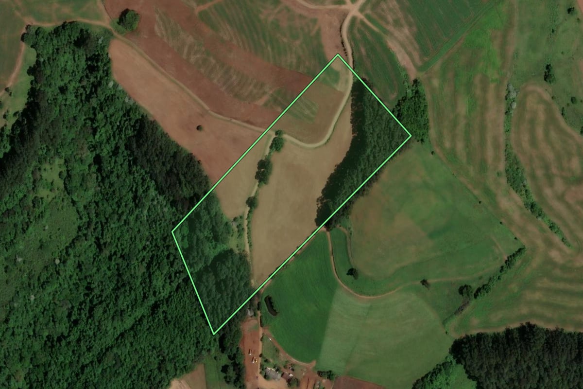 Imagem de satélite do imóvel rural em Serra Alta (SC), com o contorno declarado no CAR desenhado por cima.