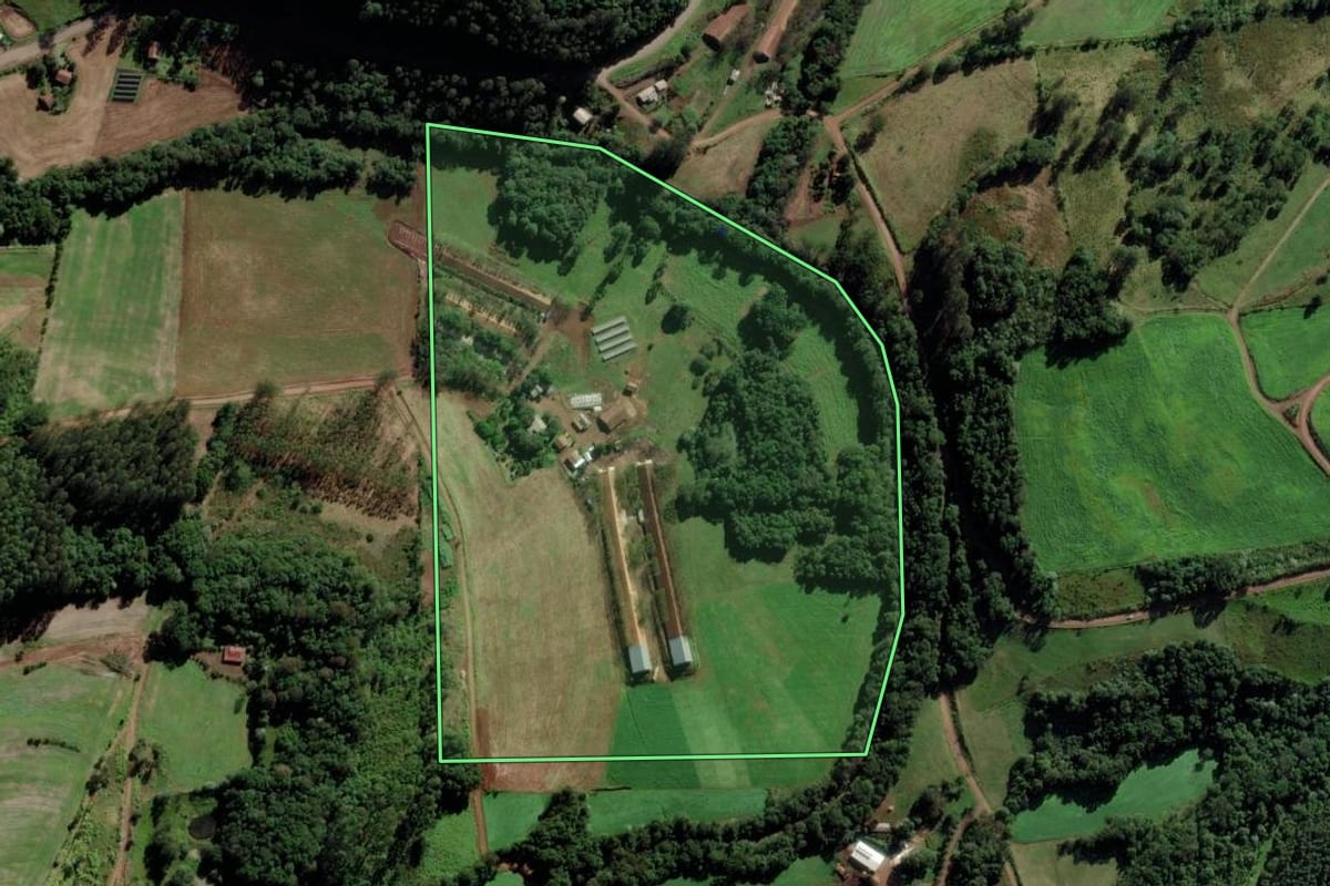 Imagem de satélite do imóvel rural em Serra Alta (SC), com o contorno declarado no CAR desenhado por cima.