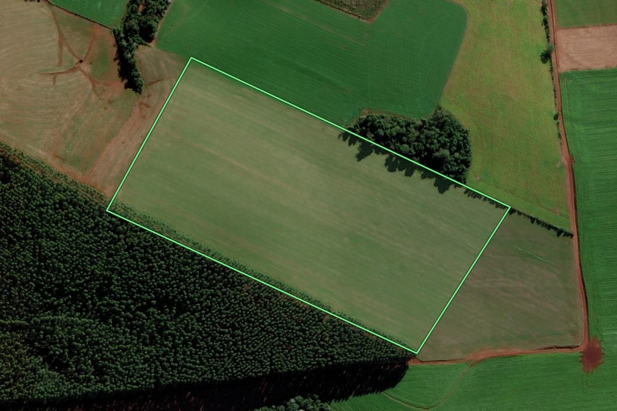 Imagem de satélite do imóvel rural em Serra Alta (SC), com o contorno declarado no CAR desenhado por cima.