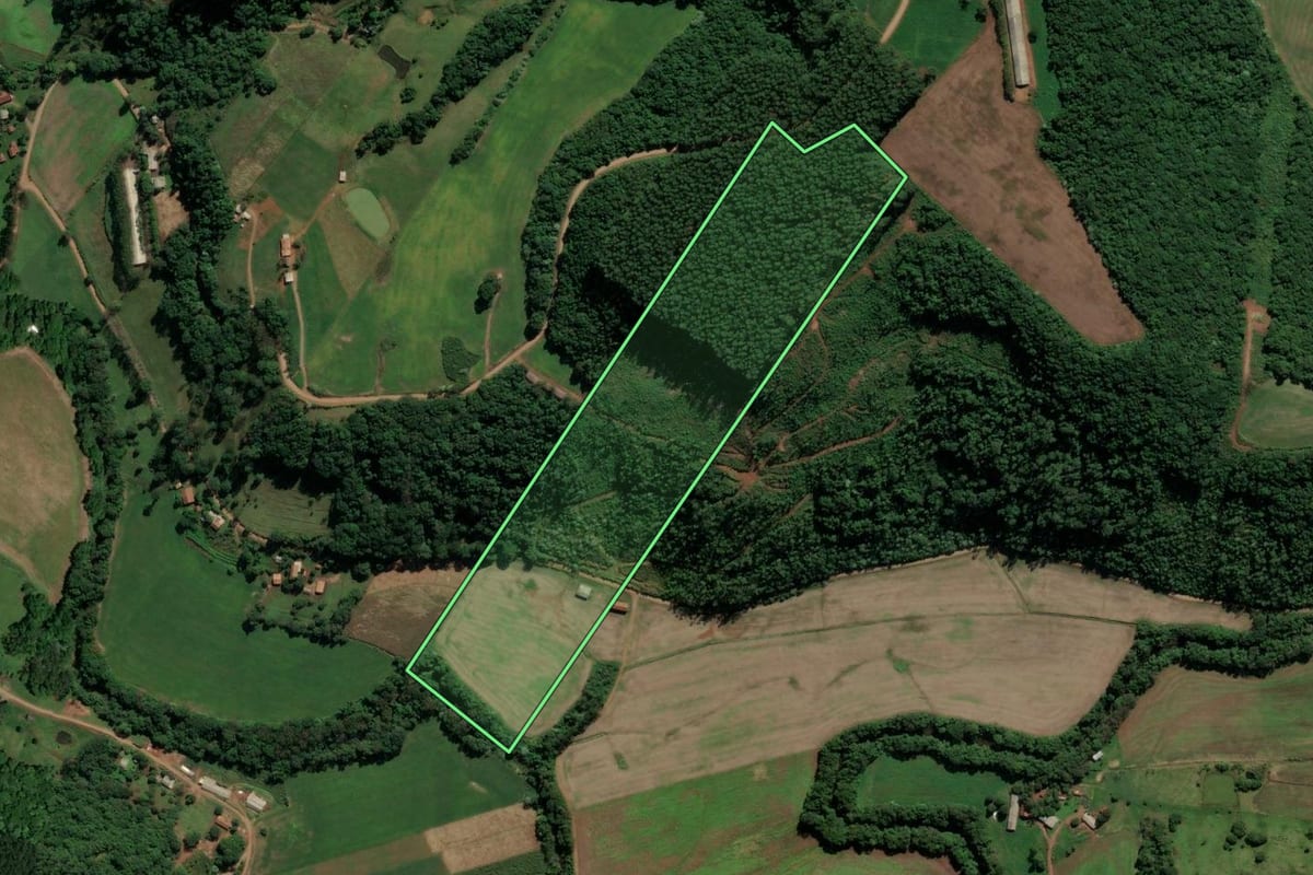 Imagem de satélite do imóvel rural em Serra Alta (SC), com o contorno declarado no CAR desenhado por cima.