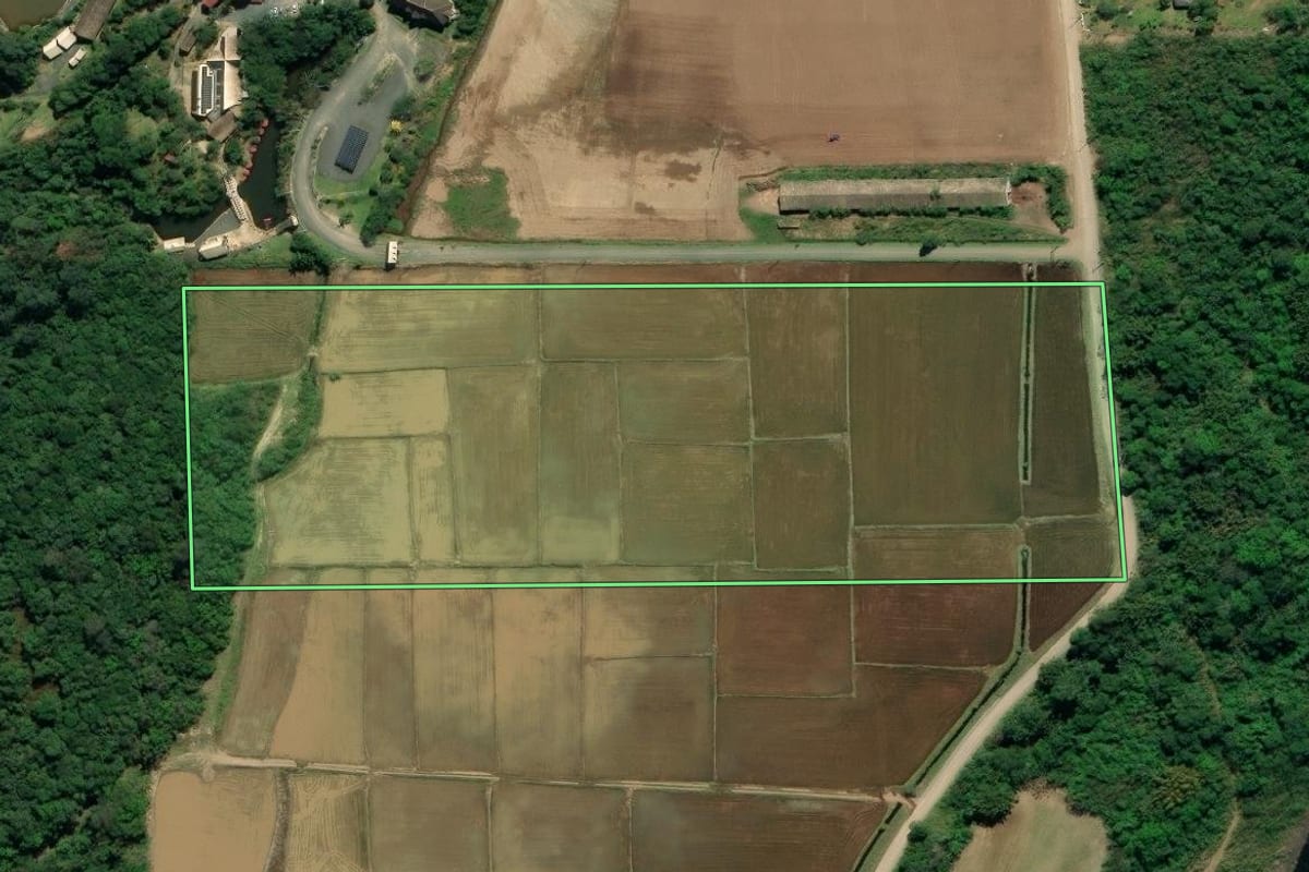 Imagem de satélite do imóvel rural em Siderópolis (SC), com o contorno declarado no CAR desenhado por cima.