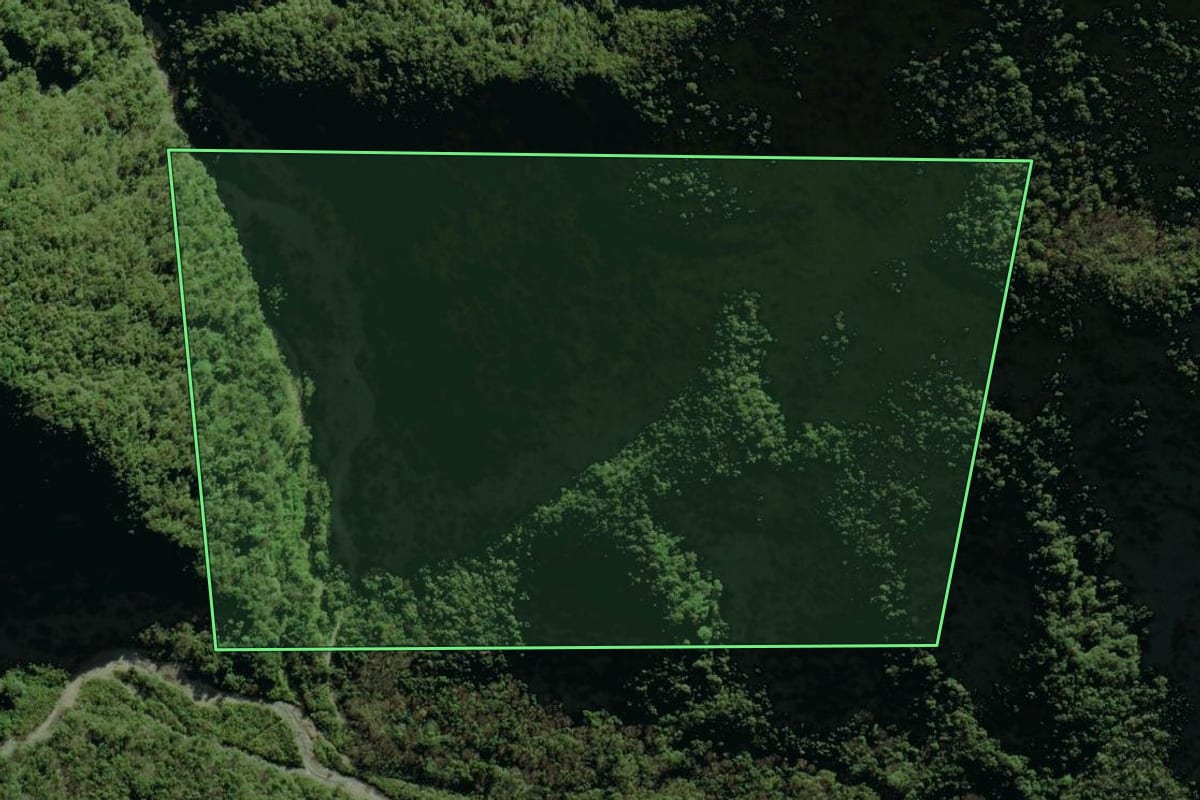 Imagem de satélite do imóvel rural em Siderópolis (SC), com o contorno declarado no CAR desenhado por cima.