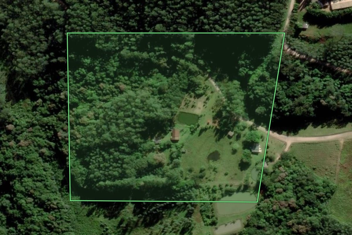 Imagem de satélite do imóvel rural em Siderópolis (SC), com o contorno declarado no CAR desenhado por cima.