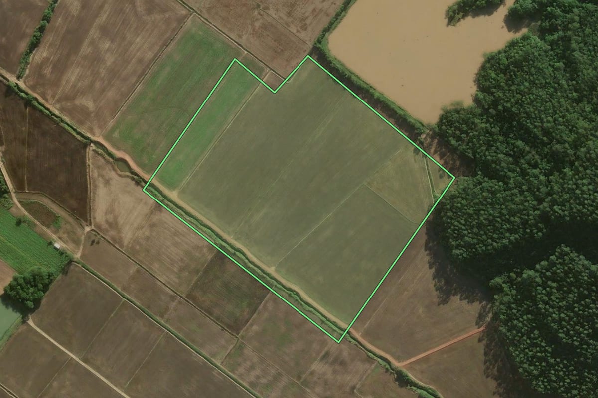 Imagem de satélite do imóvel rural em Sombrio (SC), com o contorno declarado no CAR desenhado por cima.
