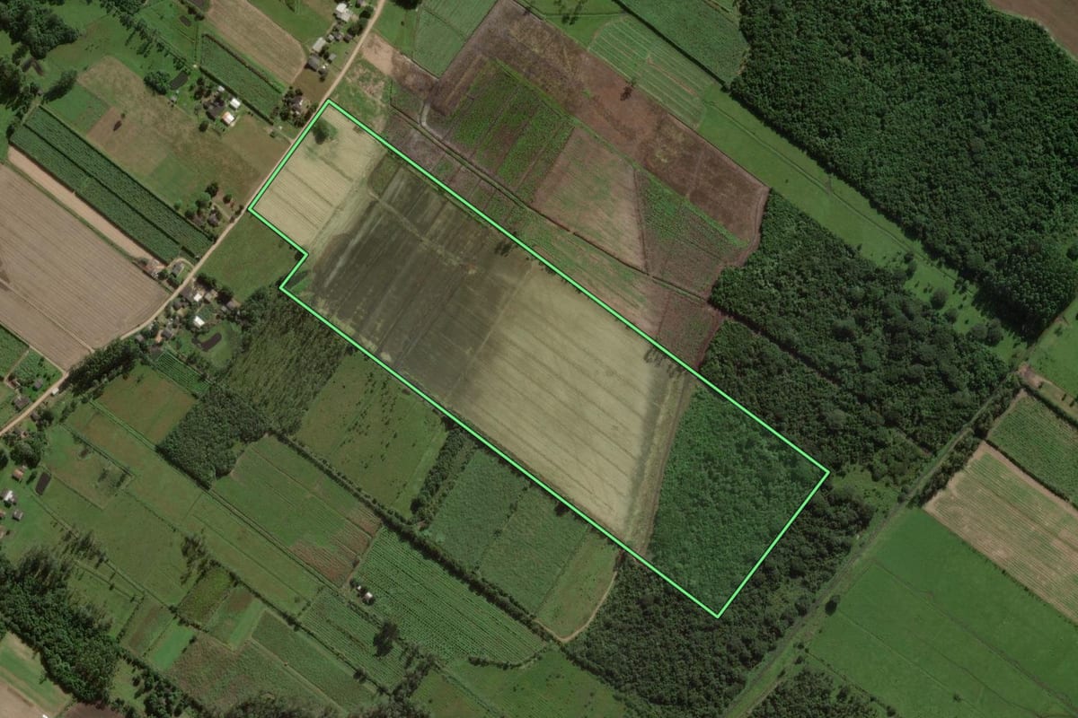 Imagem de satélite do imóvel rural em Sombrio (SC), com o contorno declarado no CAR desenhado por cima.