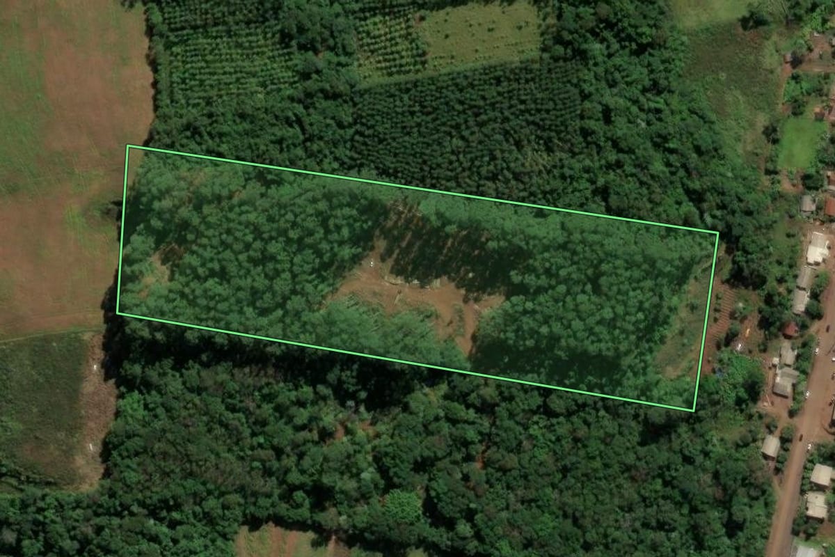 Imagem de satélite do imóvel rural em Sul Brasil (SC), com o contorno declarado no CAR desenhado por cima.