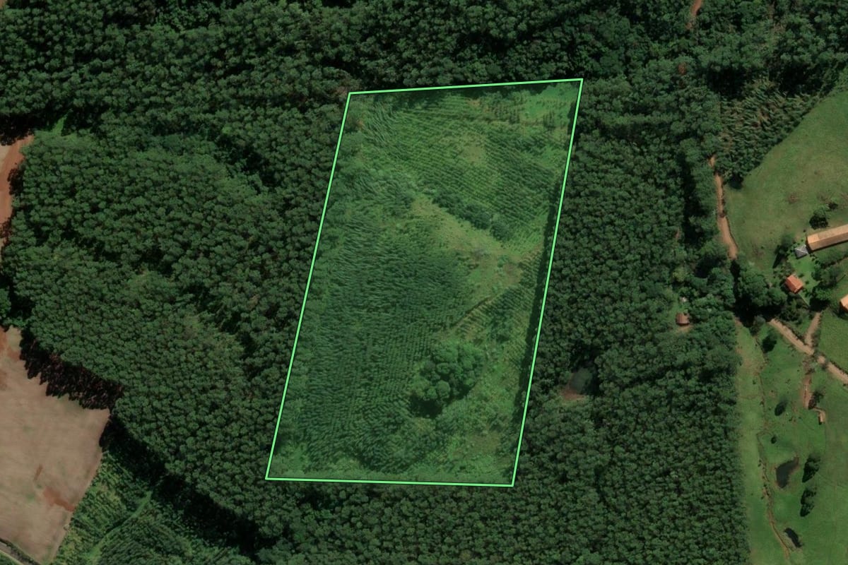 Imagem de satélite do imóvel rural em Sul Brasil (SC), com o contorno declarado no CAR desenhado por cima.