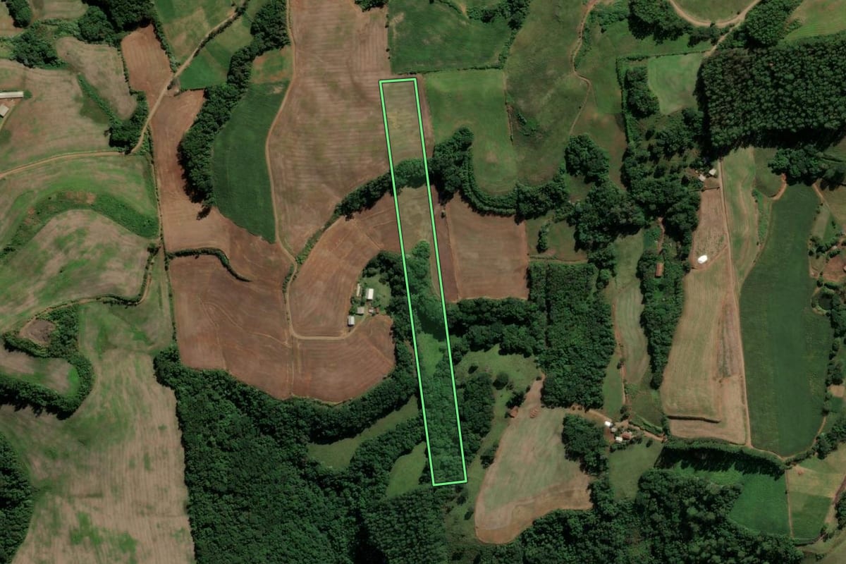 Imagem de satélite do imóvel rural em Sul Brasil (SC), com o contorno declarado no CAR desenhado por cima.