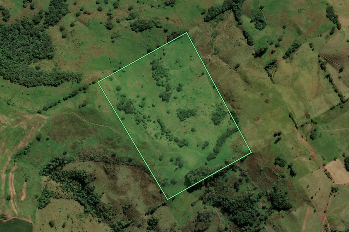 Imagem de satélite do imóvel rural em Sul Brasil (SC), com o contorno declarado no CAR desenhado por cima.