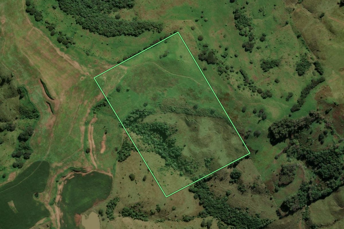 Imagem de satélite do imóvel rural em Sul Brasil (SC), com o contorno declarado no CAR desenhado por cima.