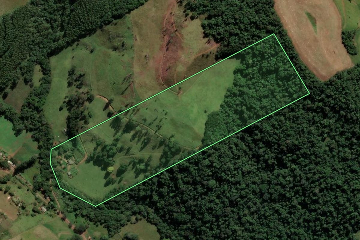 Imagem de satélite do imóvel rural em Sul Brasil (SC), com o contorno declarado no CAR desenhado por cima.