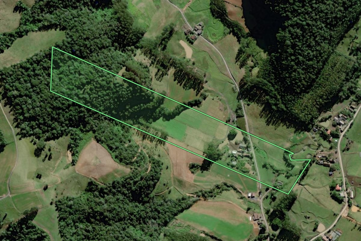 Imagem de satélite do imóvel rural em Taió (SC), com o contorno declarado no CAR desenhado por cima.