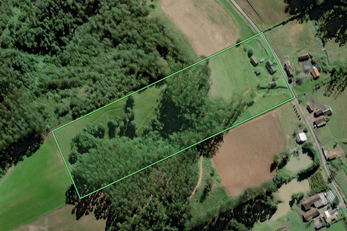 Imagem de satélite do imóvel rural em Taió (SC), com o contorno declarado no CAR desenhado por cima.