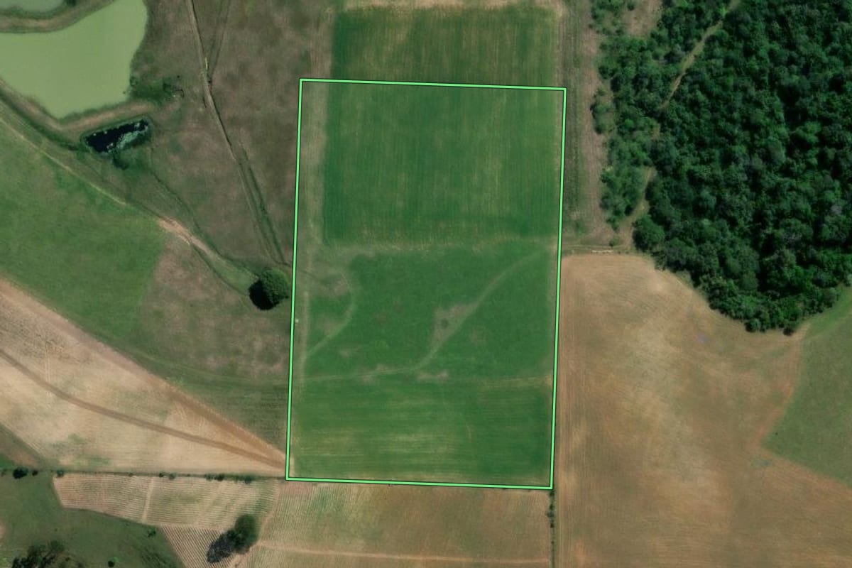 Imagem de satélite do imóvel rural em Taió (SC), com o contorno declarado no CAR desenhado por cima.