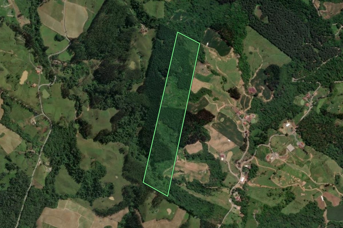 Imagem de satélite do imóvel rural em Taió (SC), com o contorno declarado no CAR desenhado por cima.