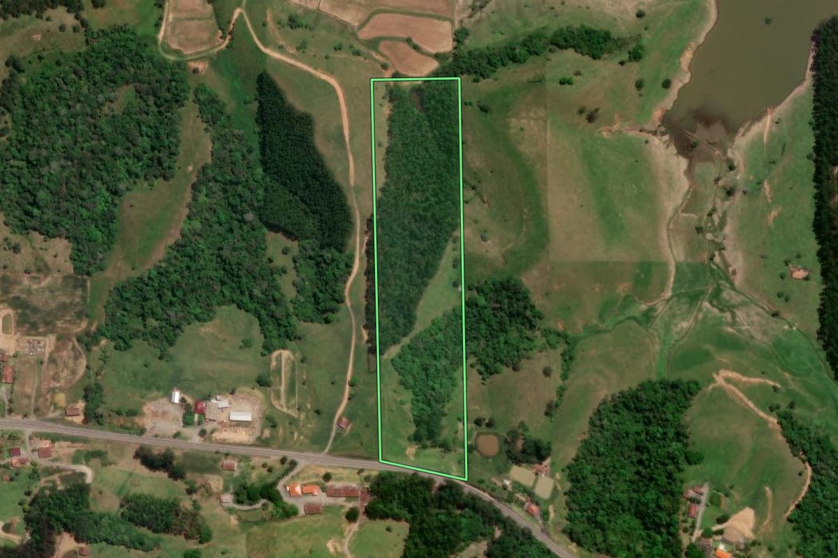 Imagem de satélite do imóvel rural em Taió (SC), com o contorno declarado no CAR desenhado por cima.