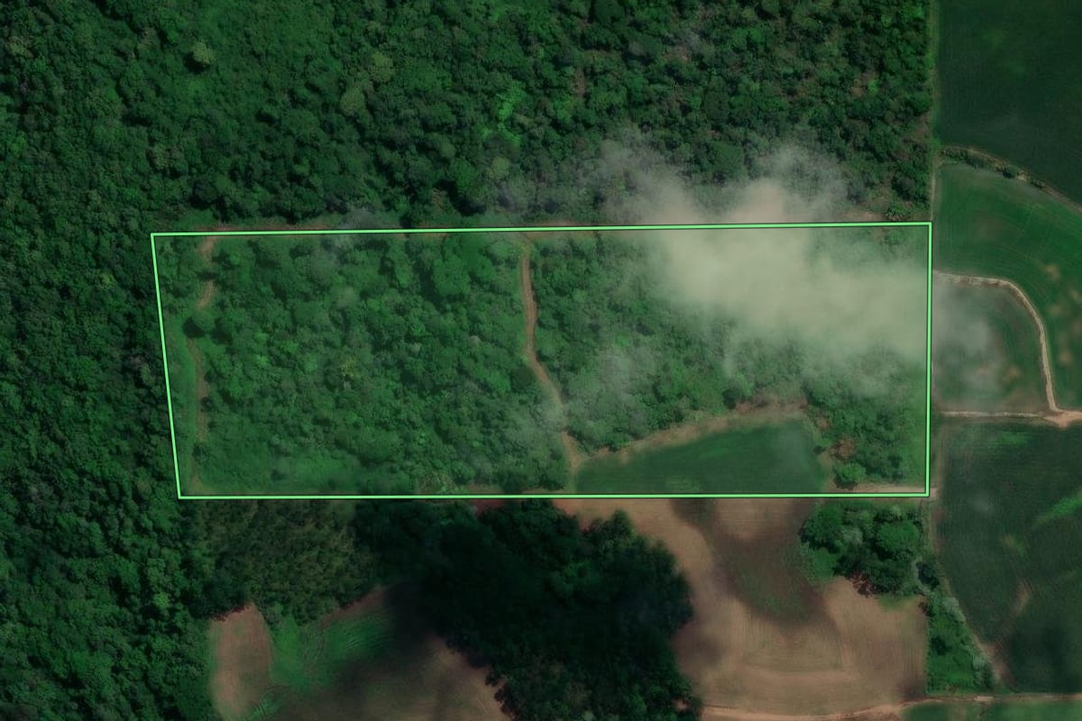 Imagem de satélite do imóvel rural em Taió (SC), com o contorno declarado no CAR desenhado por cima.