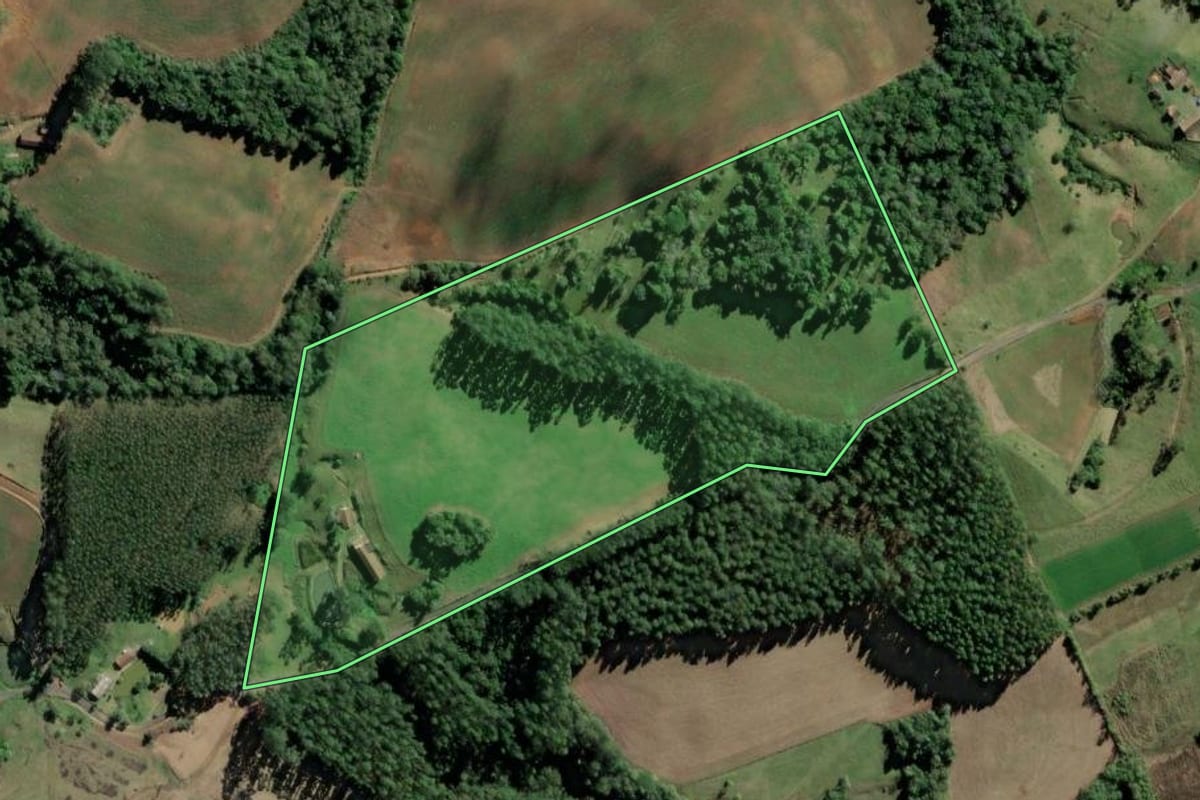 Imagem de satélite do imóvel rural em Taió (SC), com o contorno declarado no CAR desenhado por cima.
