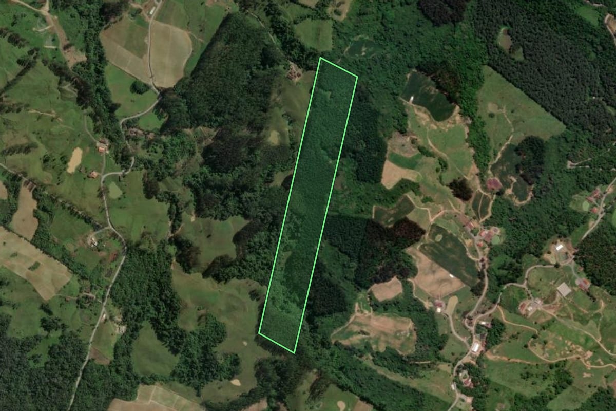 Imagem de satélite do imóvel rural em Taió (SC), com o contorno declarado no CAR desenhado por cima.