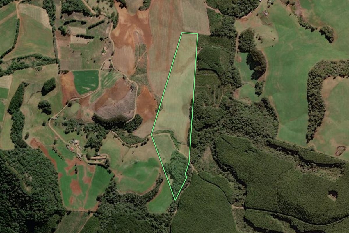 Imagem de satélite do imóvel rural em Tangará (SC), com o contorno declarado no CAR desenhado por cima.