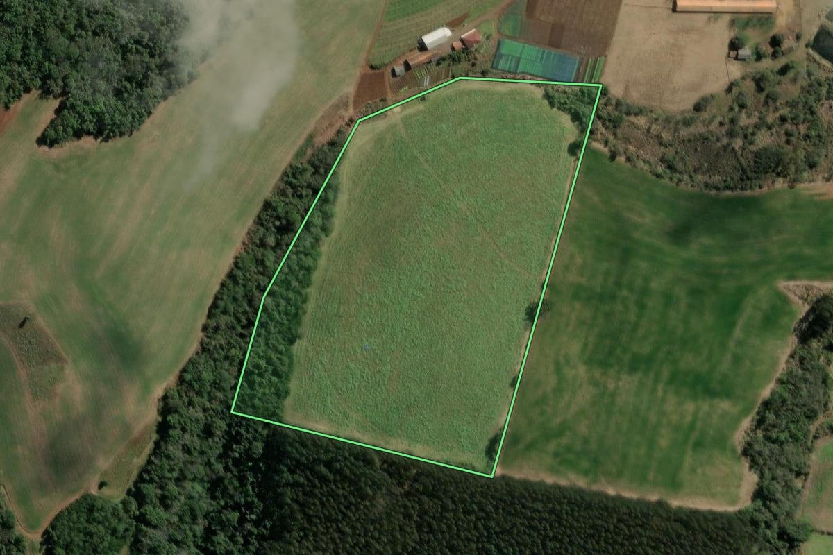 Imagem de satélite do imóvel rural em Tangará (SC), com o contorno declarado no CAR desenhado por cima.