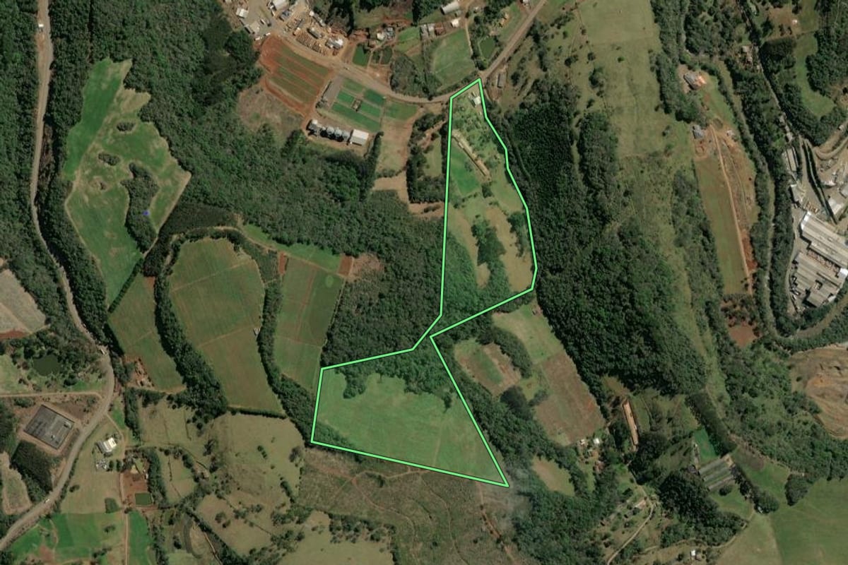 Imagem de satélite do imóvel rural em Tangará (SC), com o contorno declarado no CAR desenhado por cima.