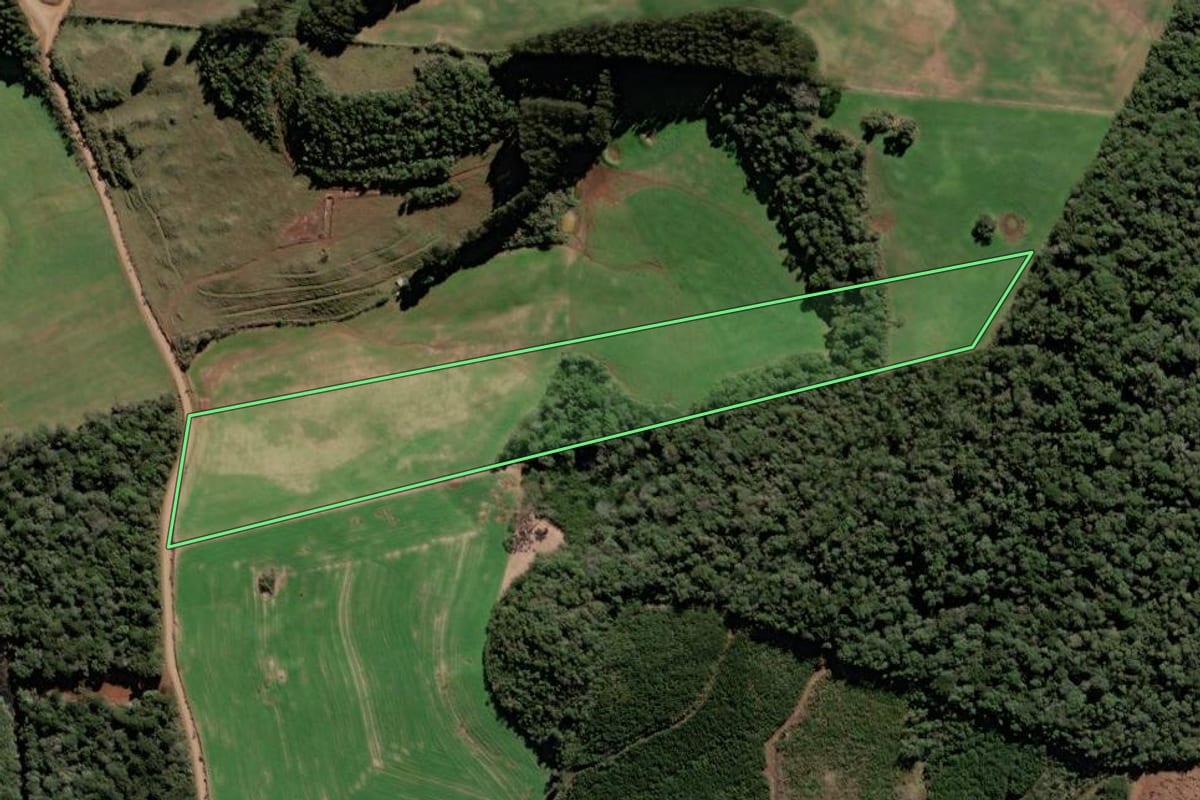 Imagem de satélite do imóvel rural em Tangará (SC), com o contorno declarado no CAR desenhado por cima.