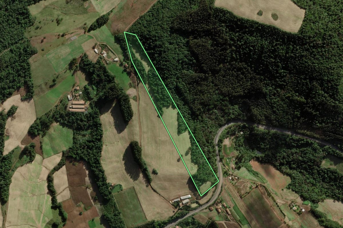 Imagem de satélite do imóvel rural em Tangará (SC), com o contorno declarado no CAR desenhado por cima.