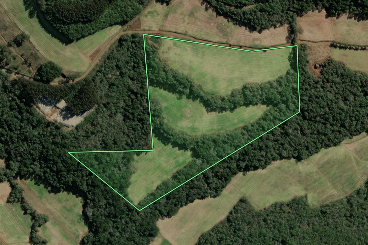 Imagem de satélite do imóvel rural em Tangará (SC), com o contorno declarado no CAR desenhado por cima.