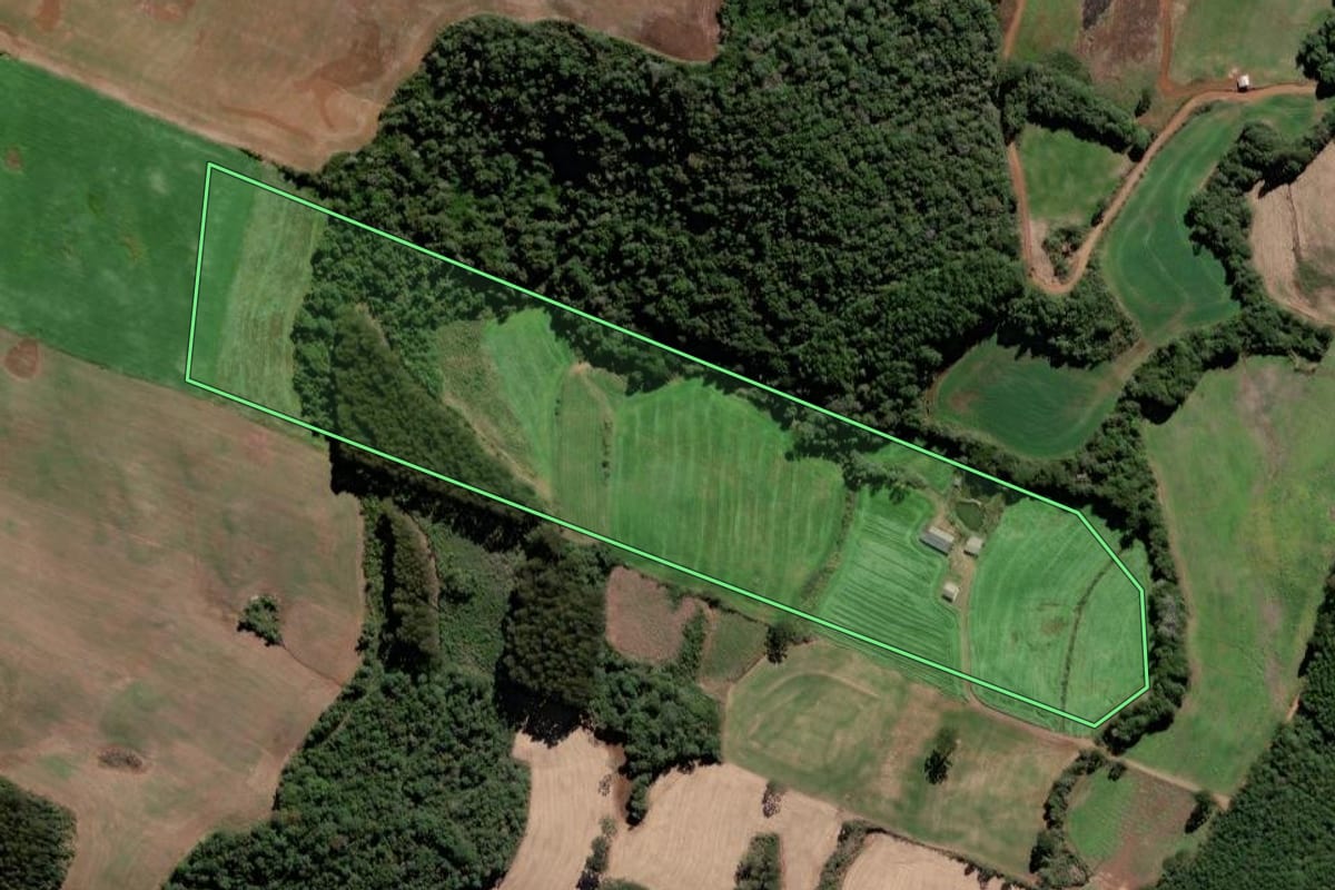 Imagem de satélite do imóvel rural em Tangará (SC), com o contorno declarado no CAR desenhado por cima.