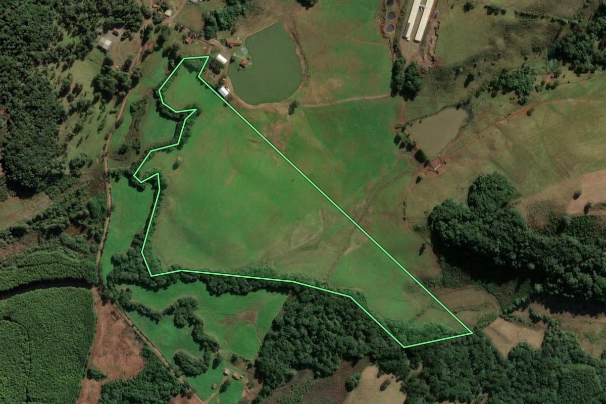 Imagem de satélite do imóvel rural em Tangará (SC), com o contorno declarado no CAR desenhado por cima.