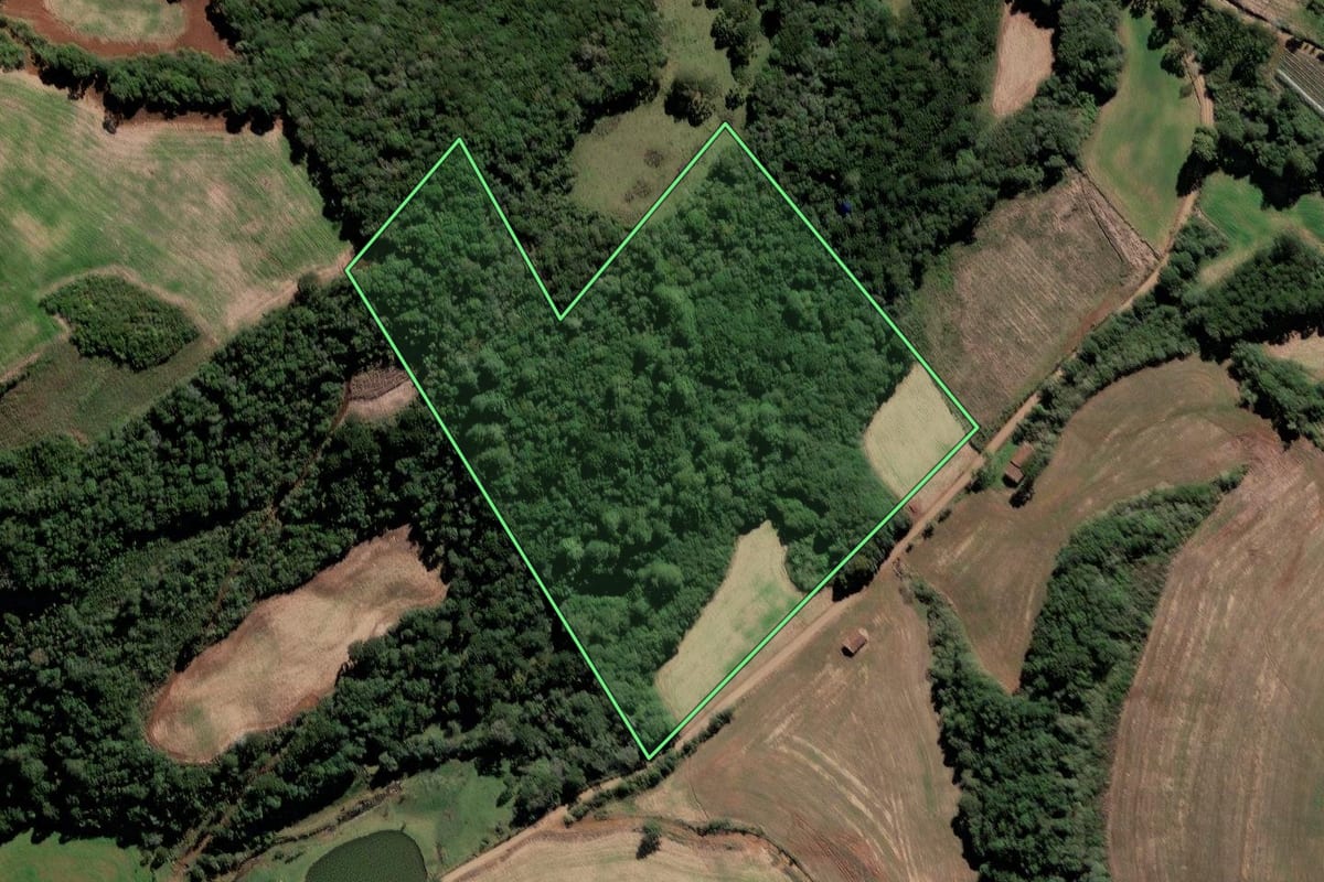 Imagem de satélite do imóvel rural em Tangará (SC), com o contorno declarado no CAR desenhado por cima.