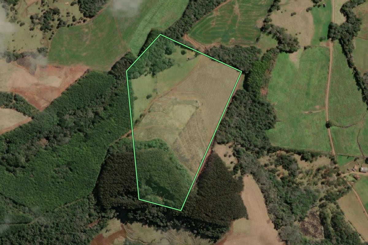 Imagem de satélite do imóvel rural em Tangará (SC), com o contorno declarado no CAR desenhado por cima.