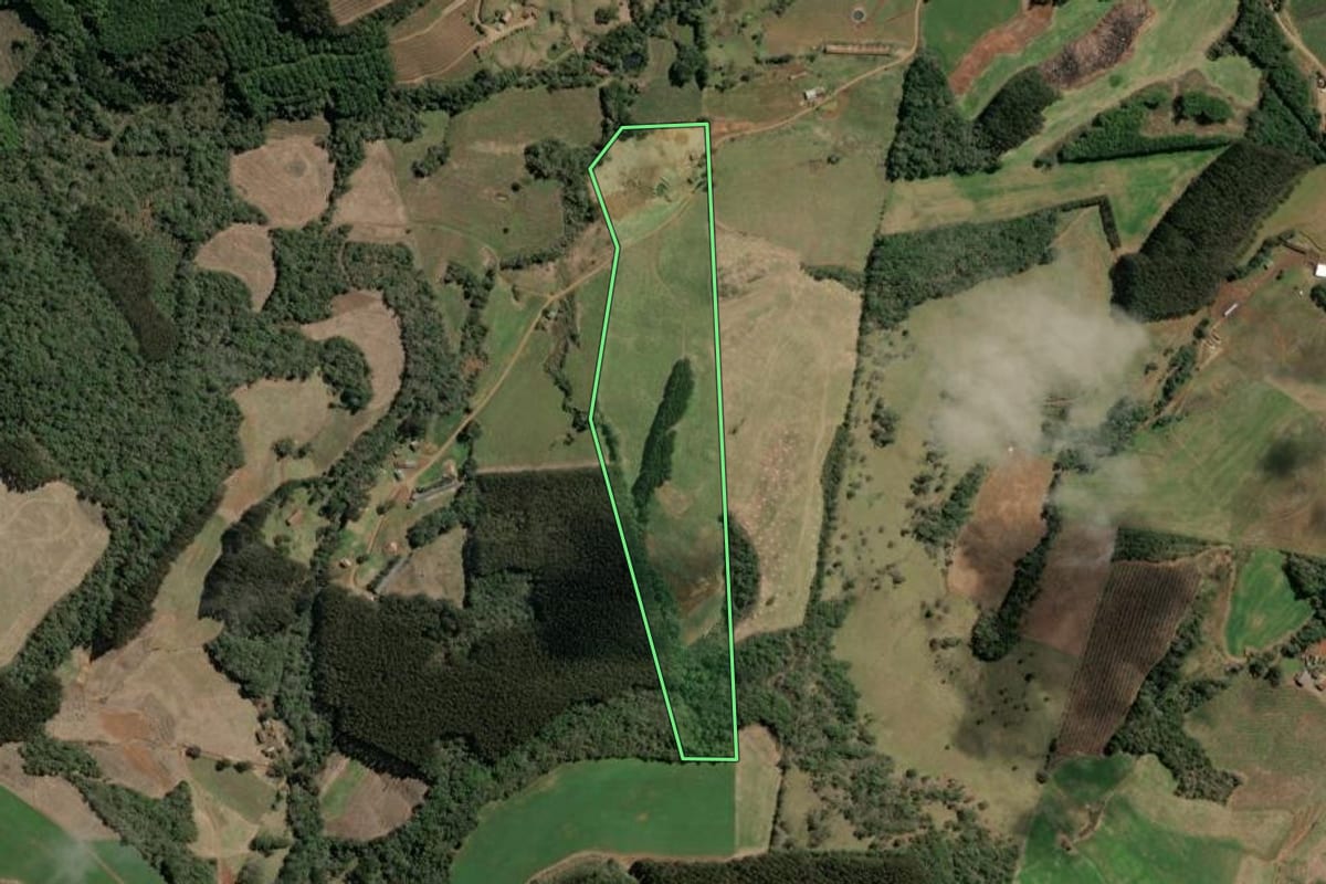 Imagem de satélite do imóvel rural em Tangará (SC), com o contorno declarado no CAR desenhado por cima.