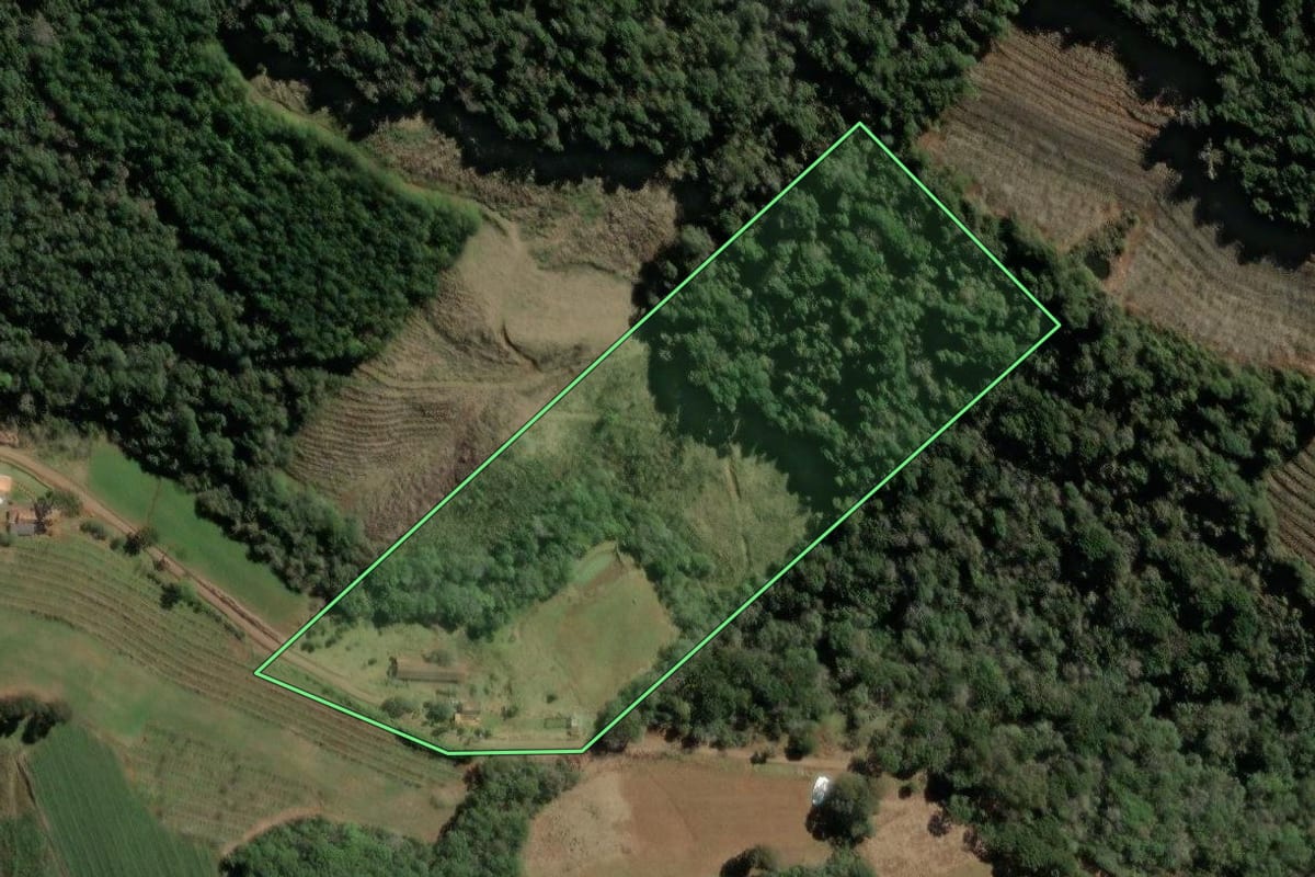 Imagem de satélite do imóvel rural em Tangará (SC), com o contorno declarado no CAR desenhado por cima.