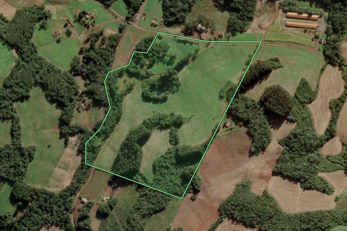 Imagem de satélite do imóvel rural em Tangará (SC), com o contorno declarado no CAR desenhado por cima.