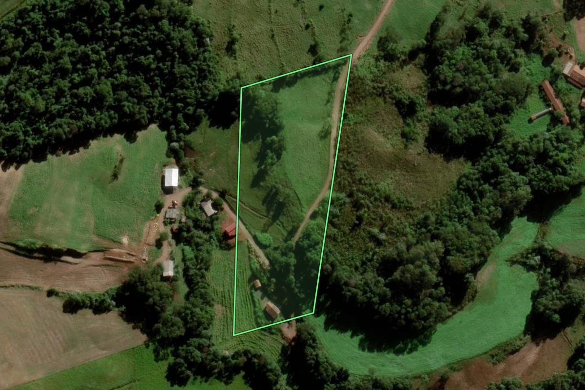 Imagem de satélite do imóvel rural em Tigrinhos (SC), com o contorno declarado no CAR desenhado por cima.