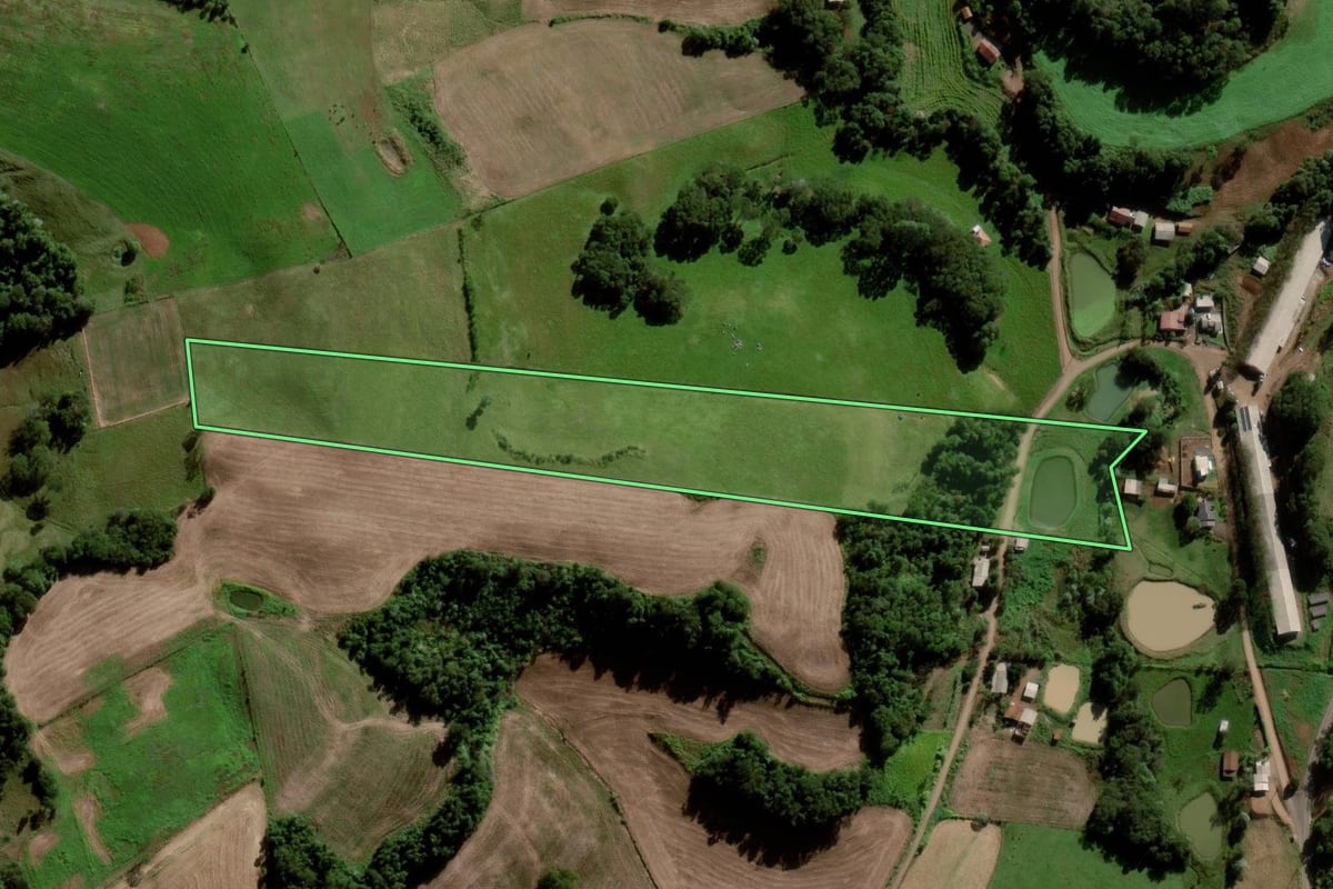 Imagem de satélite do imóvel rural em Tigrinhos (SC), com o contorno declarado no CAR desenhado por cima.