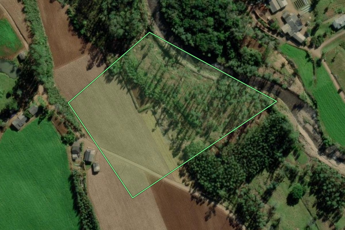 Imagem de satélite do imóvel rural em Timbé do Sul (SC), com o contorno declarado no CAR desenhado por cima.